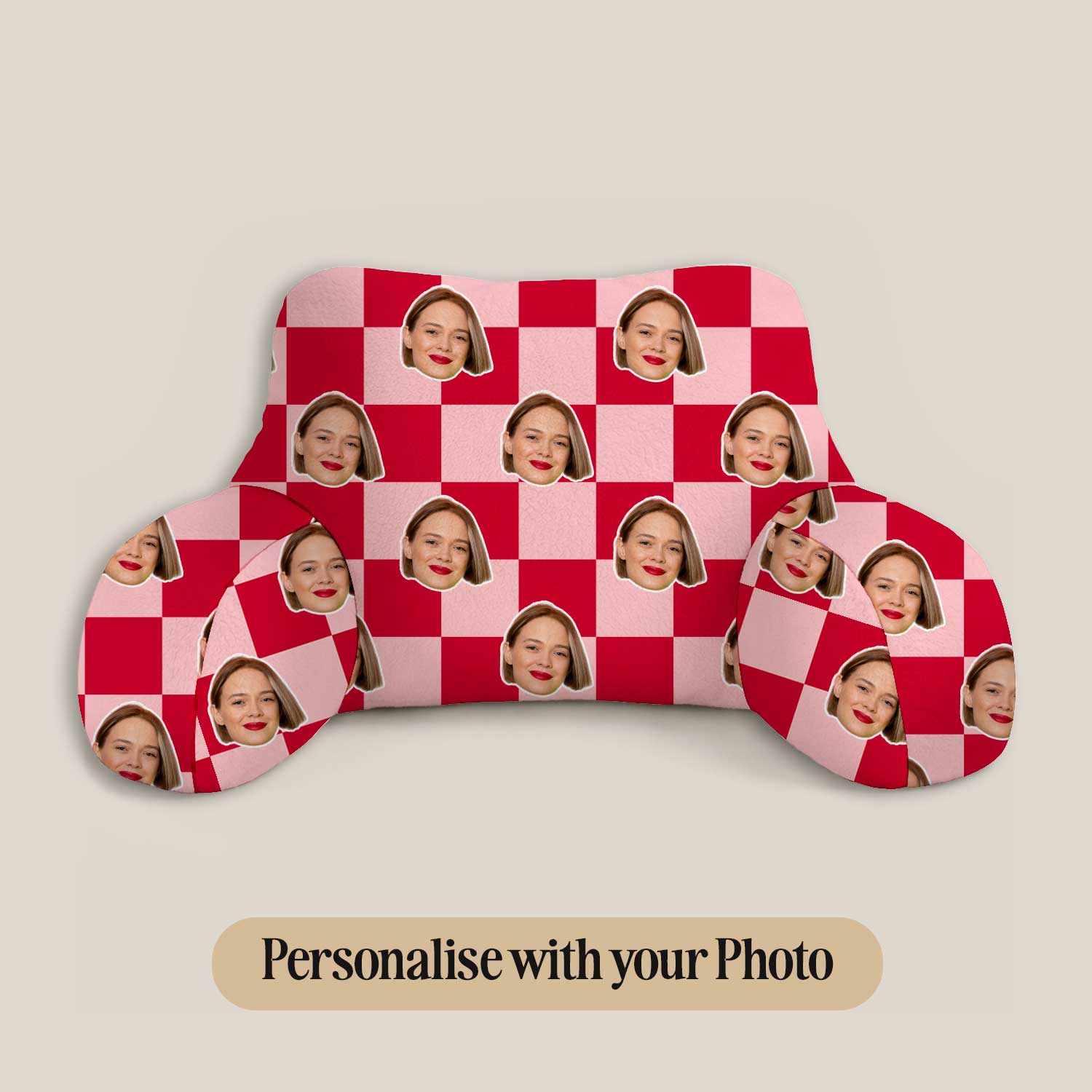 Personalised Pink & Red Check Square Cuddle Cushion