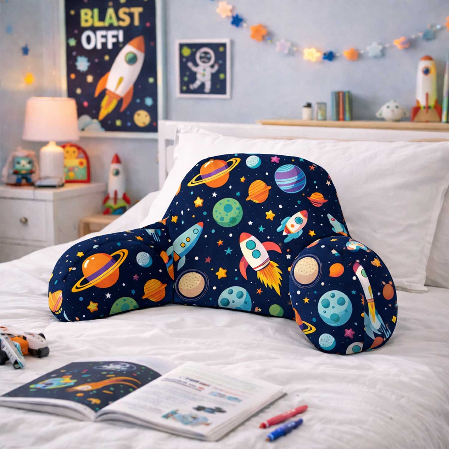 Kids Rocket Ships Print Cuddle Cushion