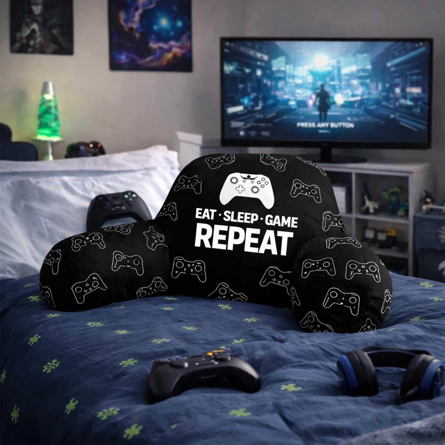 Kids Eat Sleep Game Repeat Print Cuddle Cushion