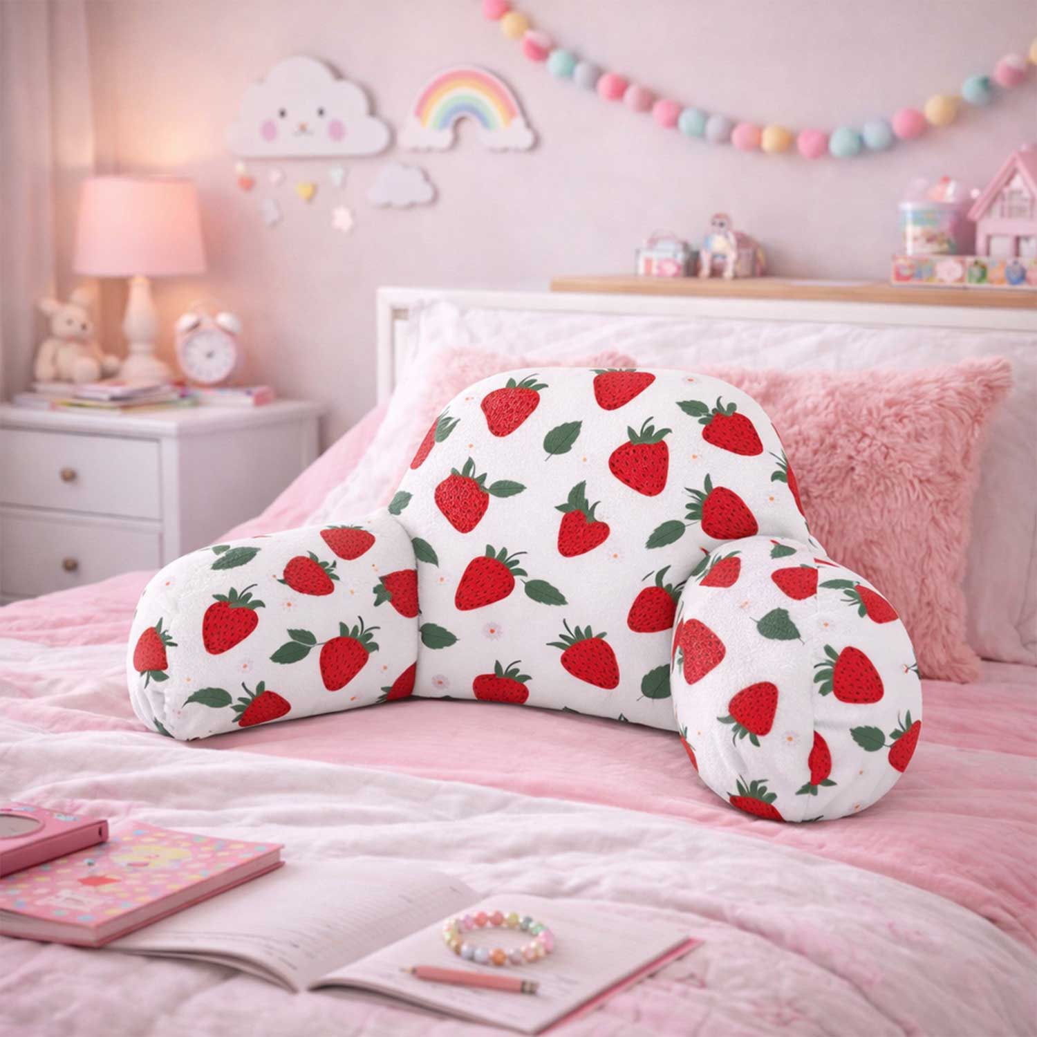Kids Strawberry Print Cuddle Cushion