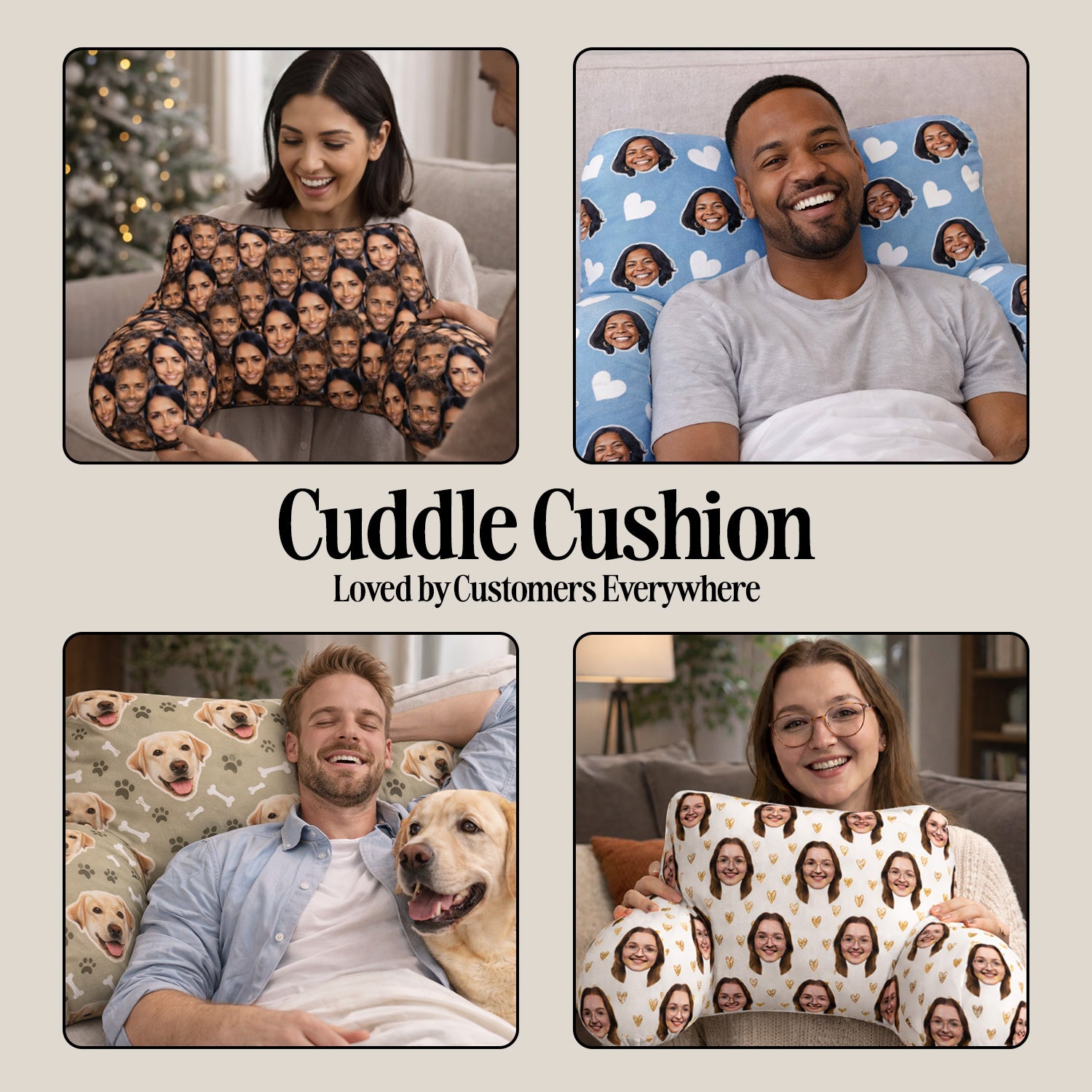 Personalised Face Hearts Cuddle Cushion