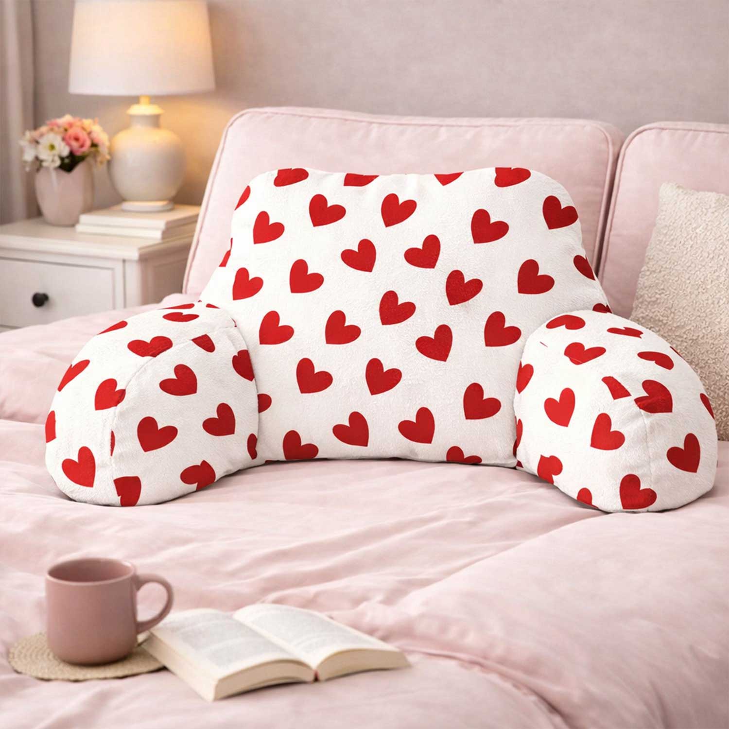 Adult Red Hearts Print Cuddle Cushion