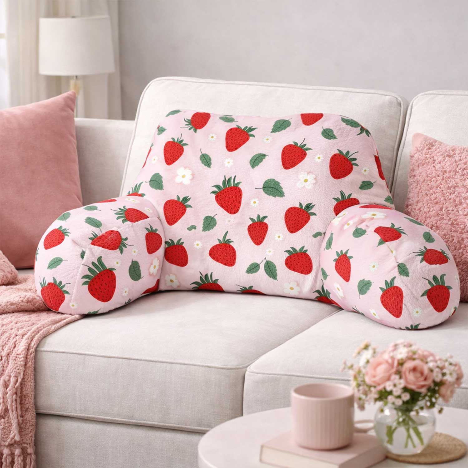 Adult Strawberry Print Cuddle Cushion