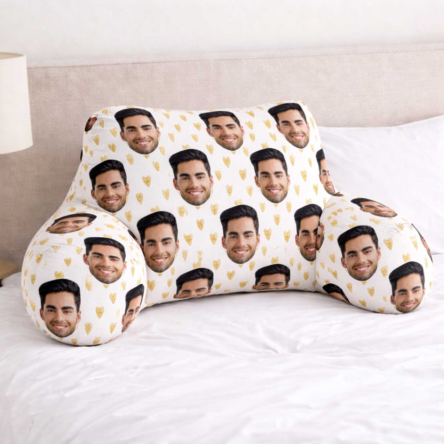 Personalised Gold Hearts Cuddle Cushion