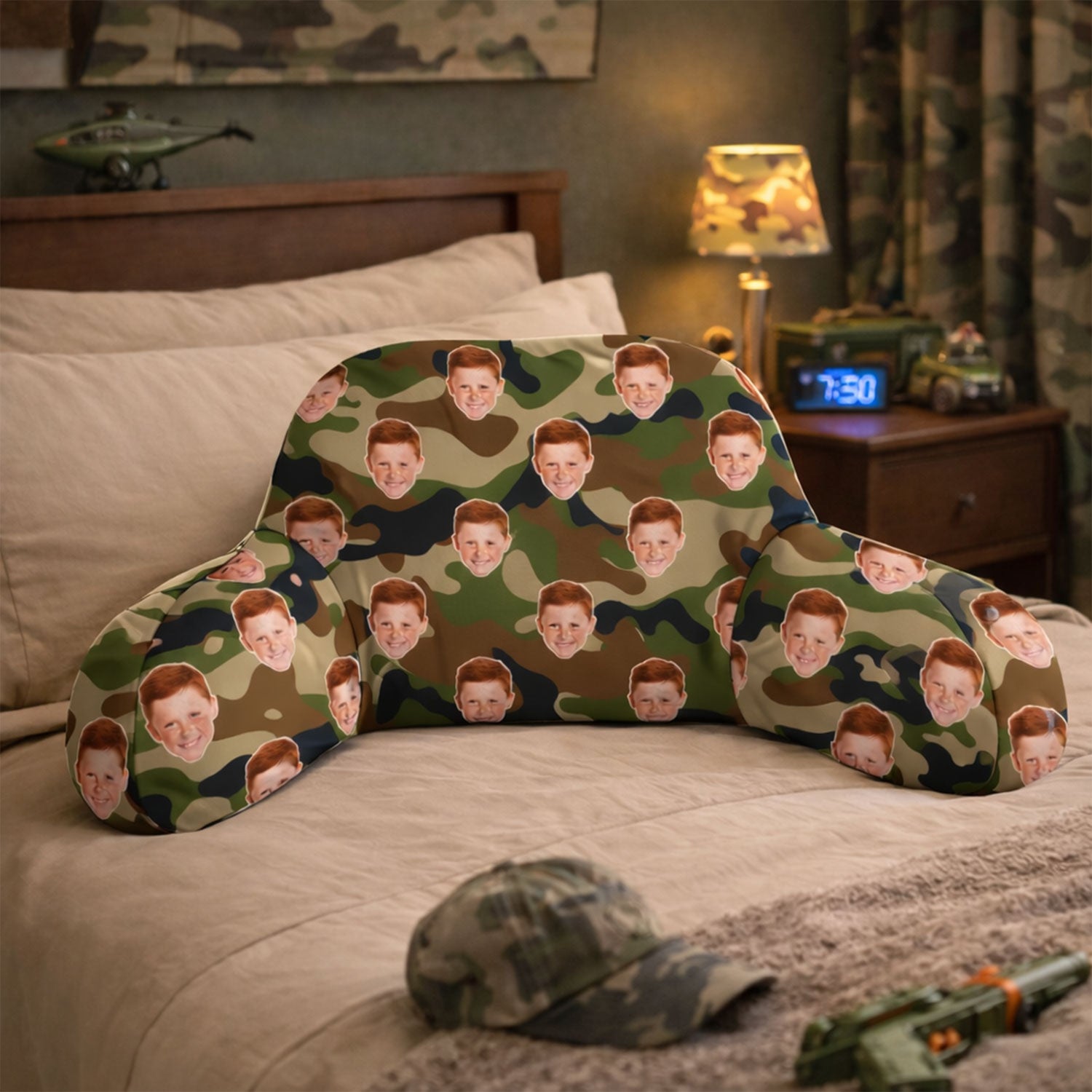 Personalised Kids Camo Green Cuddle Cushion