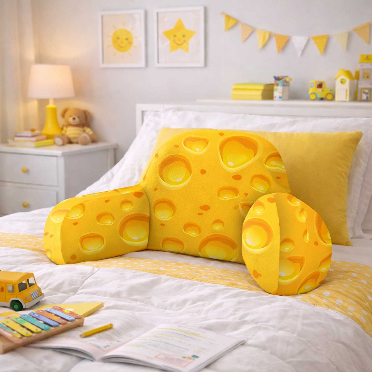 Kids Cheese Print Cuddle Cushion