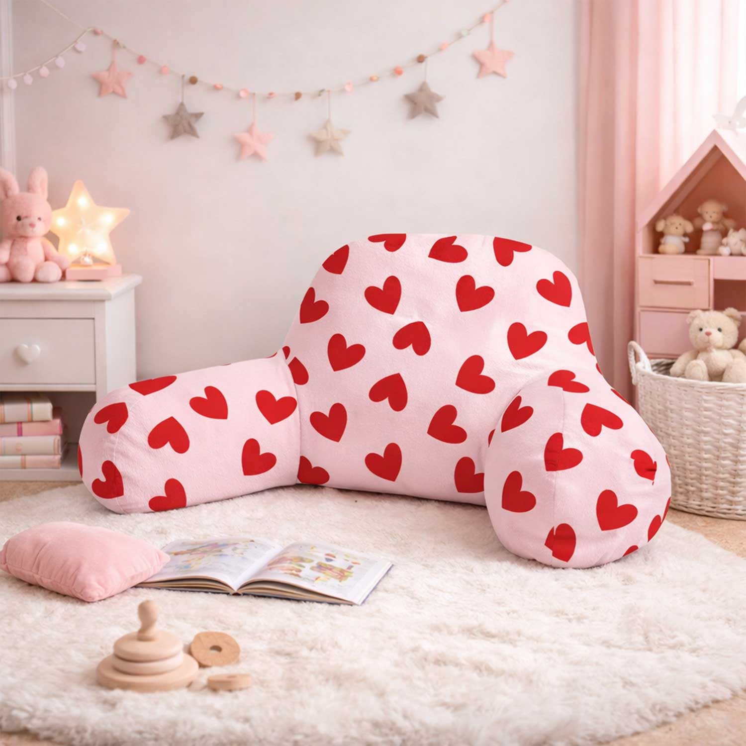 Kids Red Hearts Print Cuddle Cushion